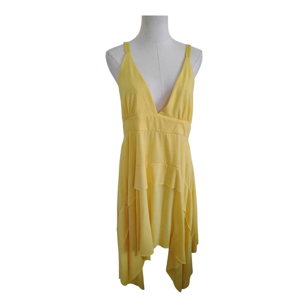 Gold Flava Plus Size Yellow Asymmetrical Hem Dress Size 14